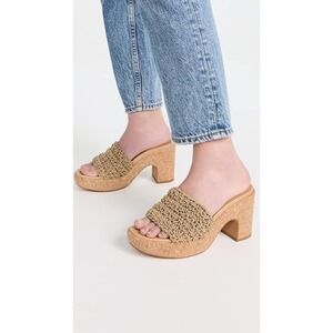 Vince Nikki Crochet Macrame Cork Platform Block Heel Slide Sandals Mules 6.5